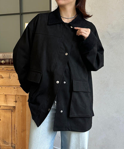 燈芯絨拼接仿麂皮工裝外套