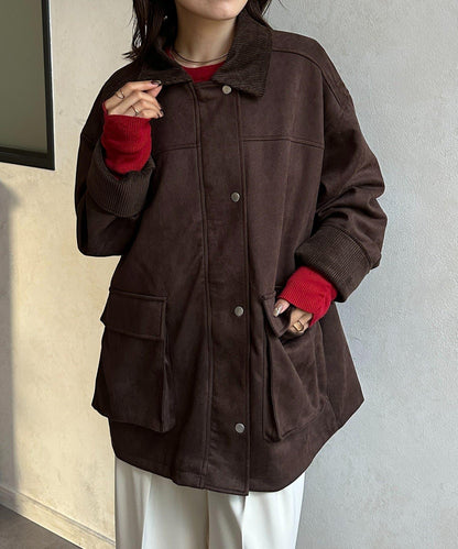 燈芯絨拼接仿麂皮工裝外套
