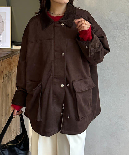 燈芯絨拼接仿麂皮工裝外套