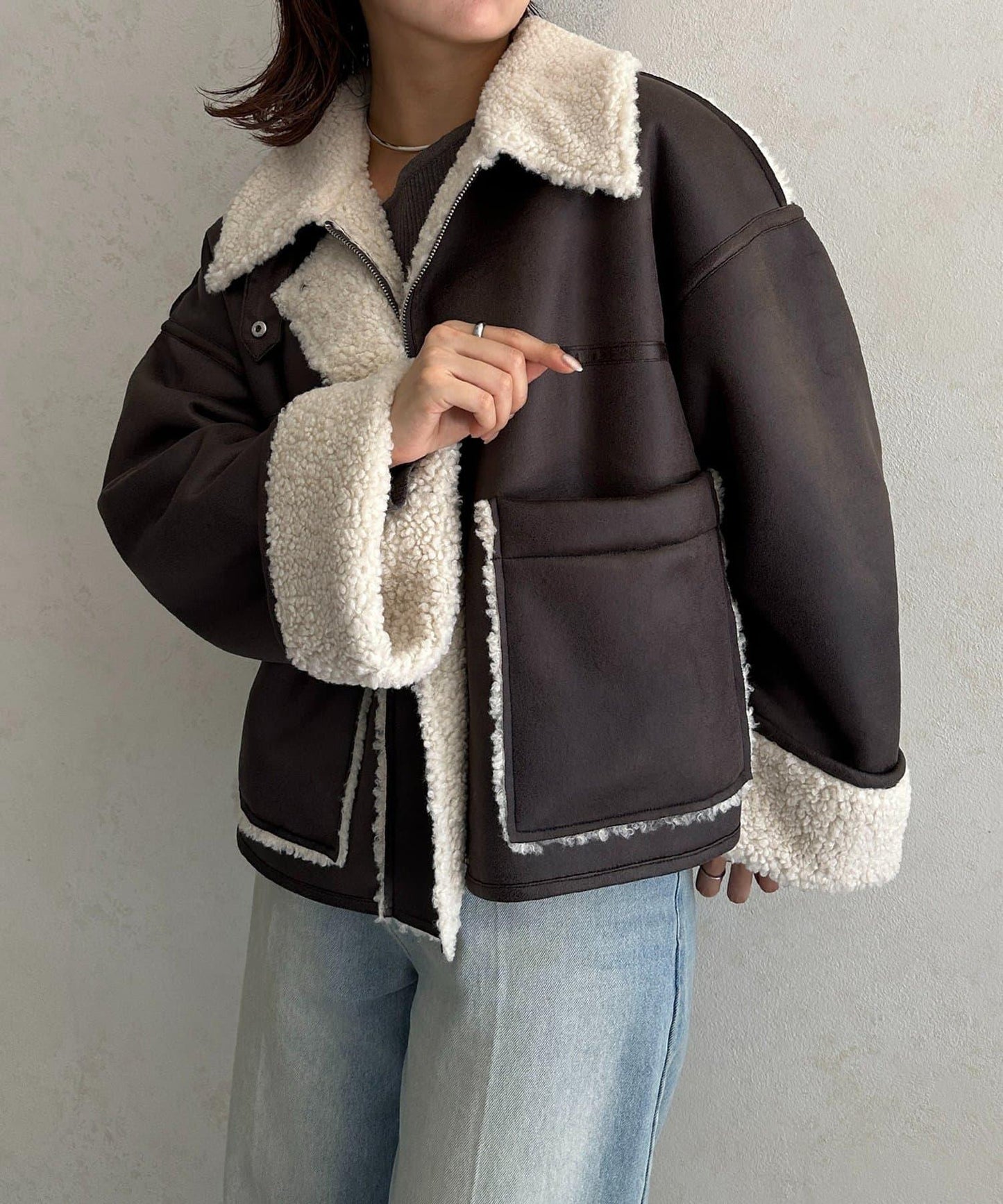 F仿羊羔絨短款夾克