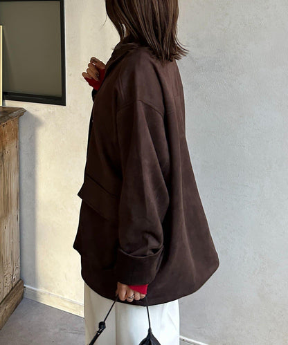 燈芯絨拼接仿麂皮工裝外套