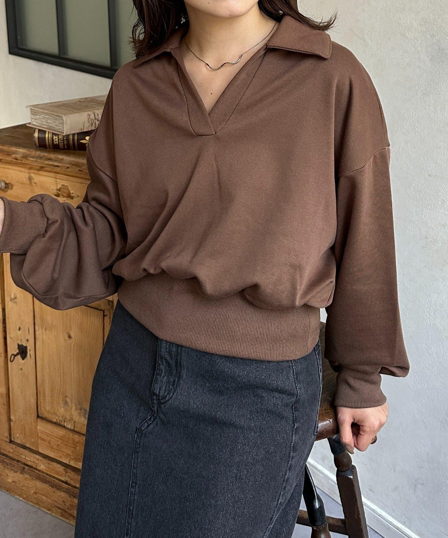 帶領口開襟衛衣套頭衫