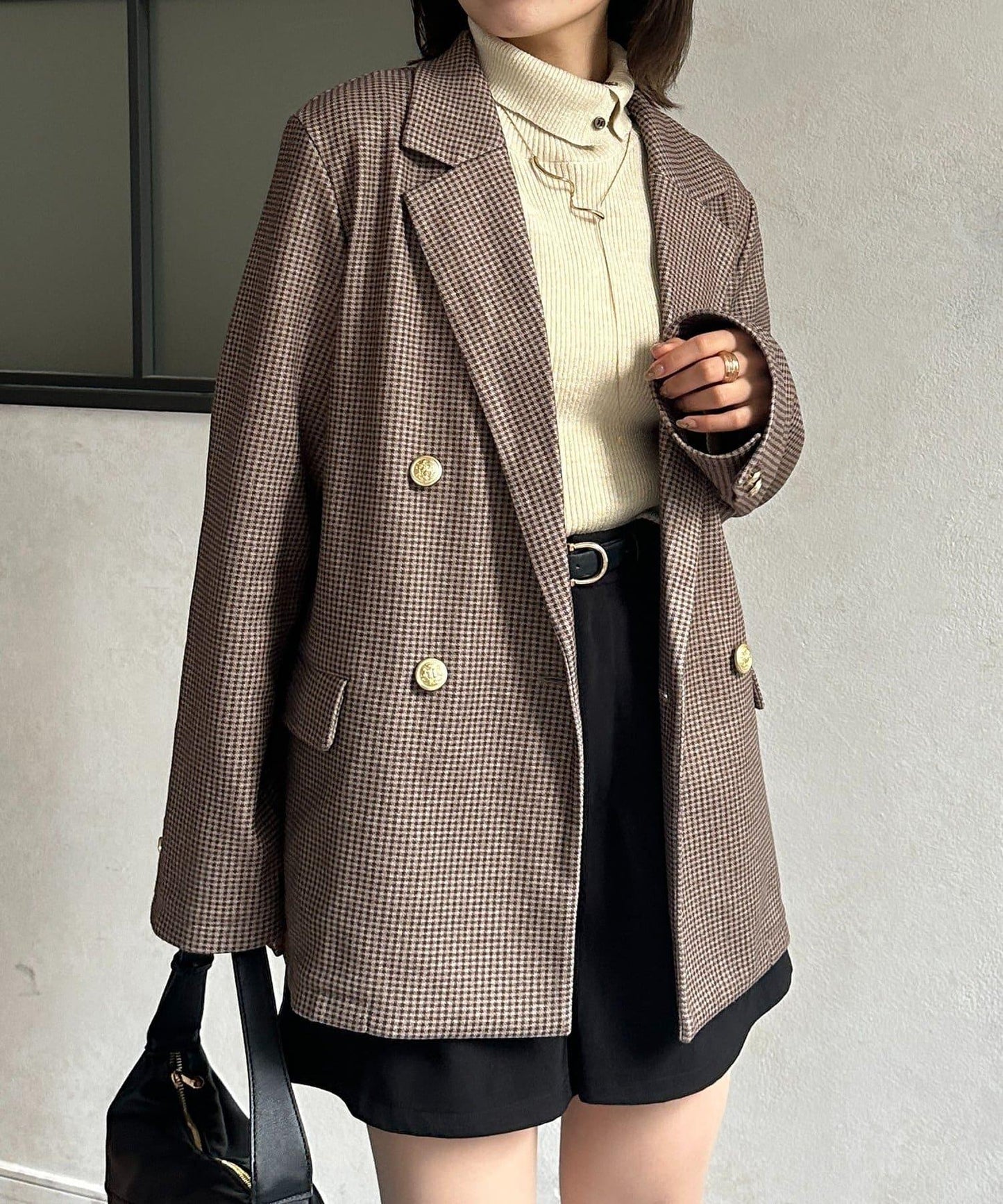 金色紐扣羊毛混紡西裝外套