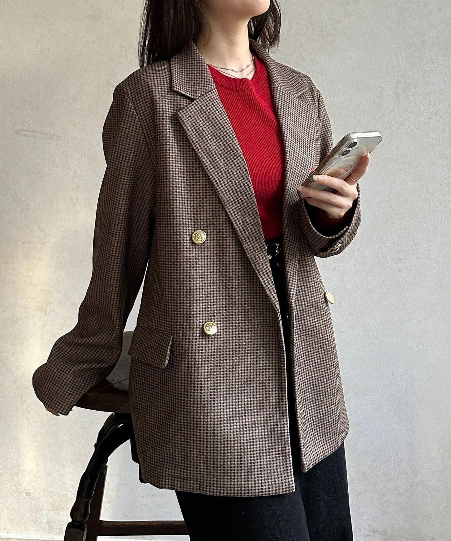 金色紐扣羊毛混紡西裝外套