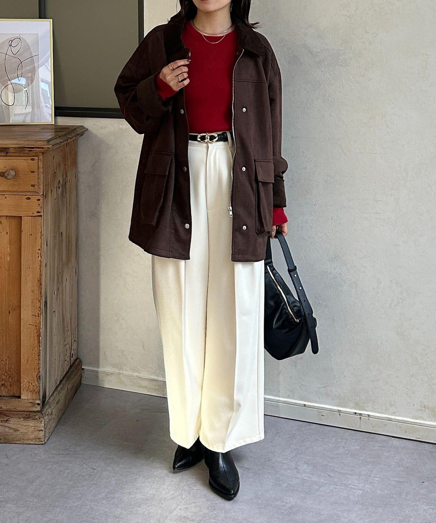 燈芯絨拼接仿麂皮工裝外套