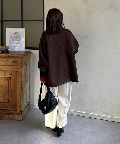 燈芯絨拼接仿麂皮工裝外套