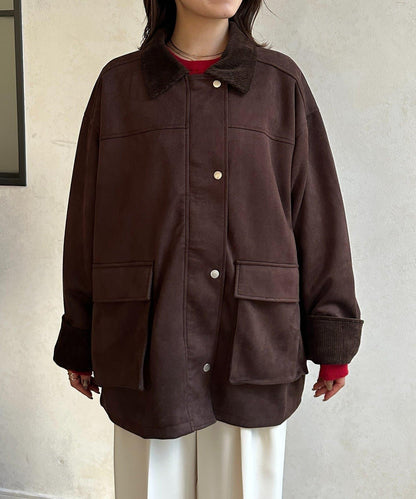 燈芯絨拼接仿麂皮工裝外套