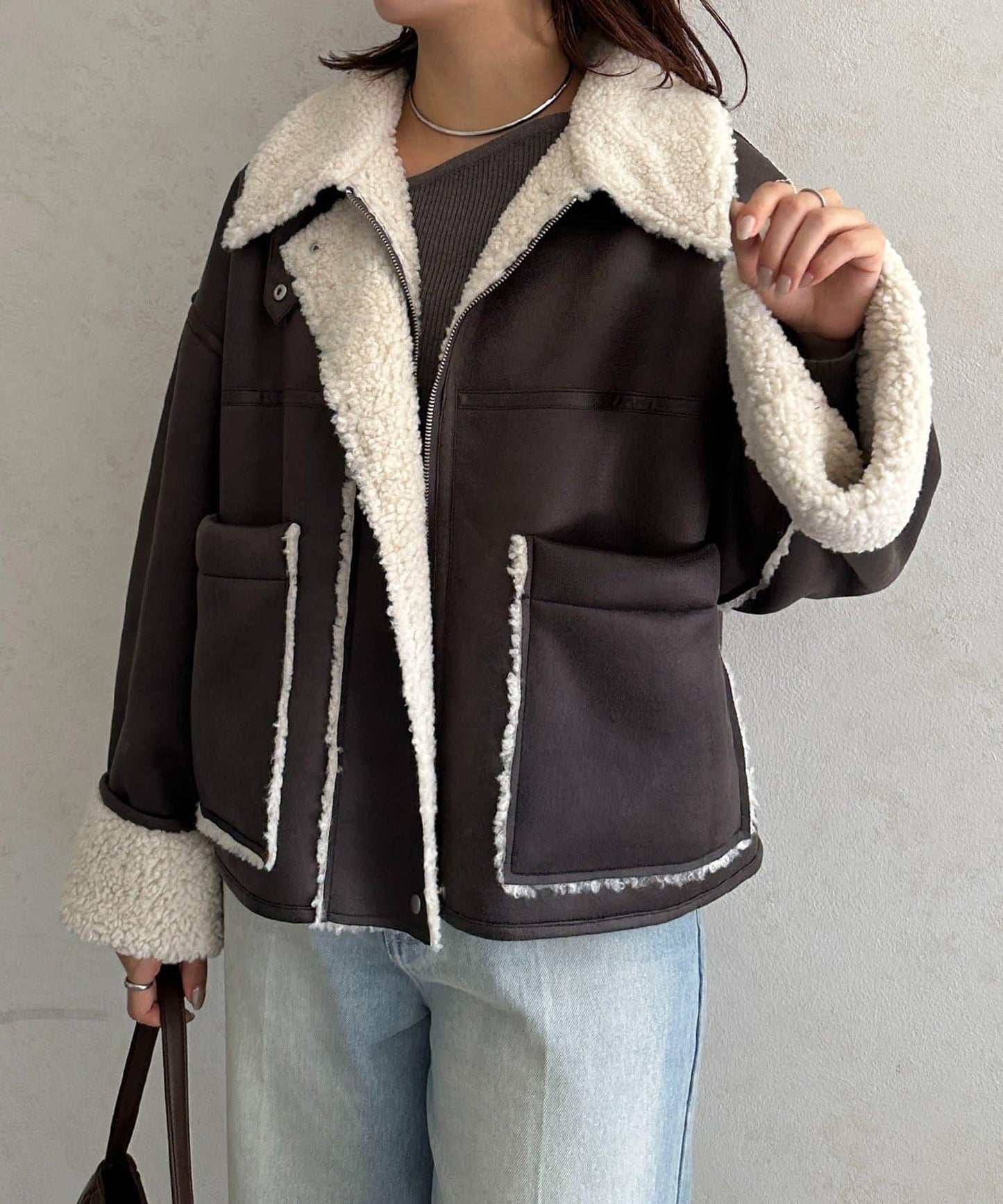 F仿羊羔絨短款夾克