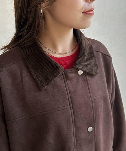 燈芯絨拼接仿麂皮工裝外套