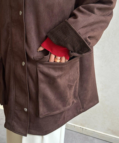 燈芯絨拼接仿麂皮工裝外套