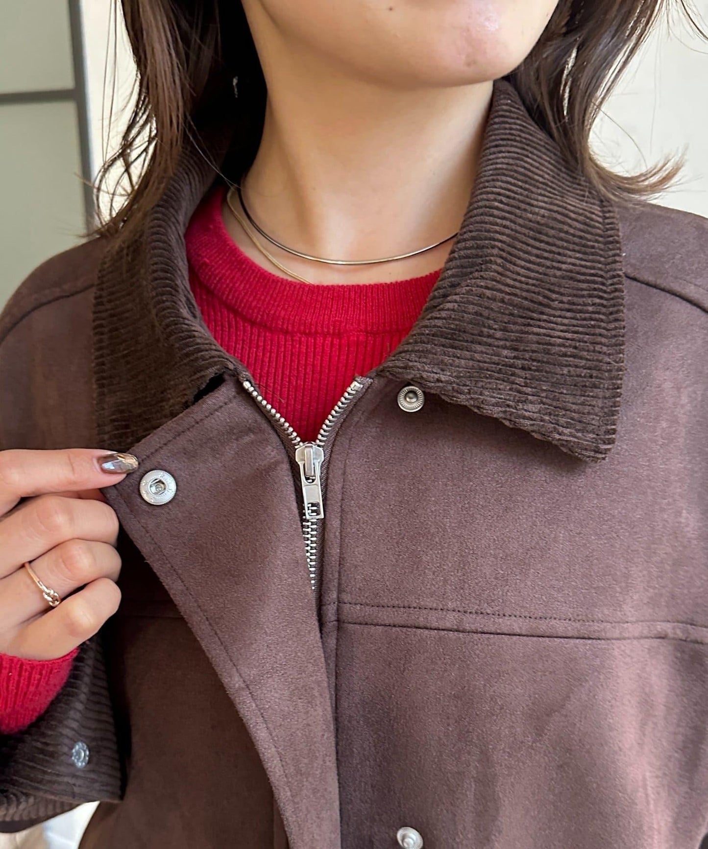 燈芯絨拼接仿麂皮工裝外套