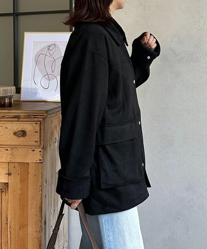 燈芯絨拼接仿麂皮工裝外套