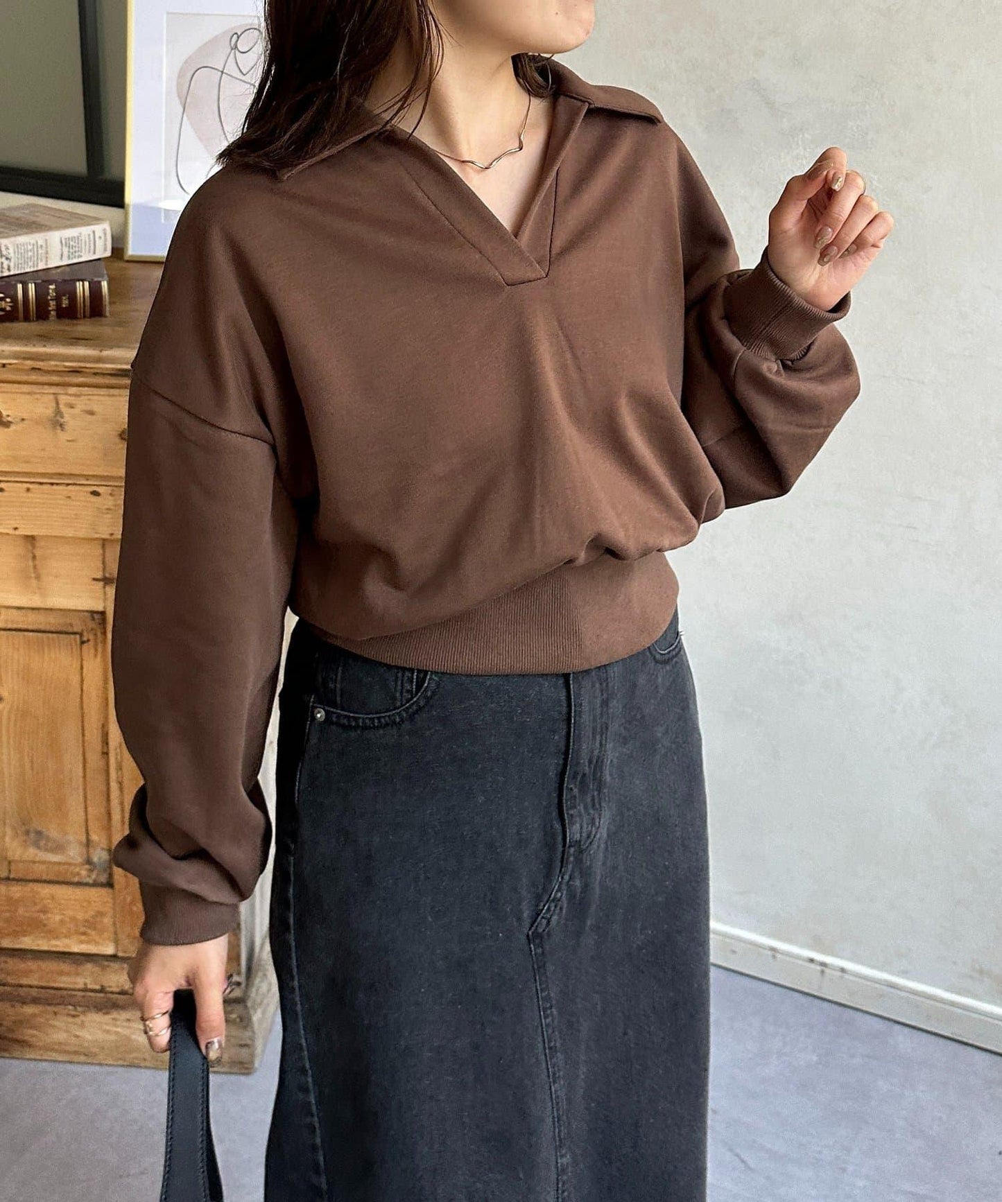 帶領口開襟衛衣套頭衫