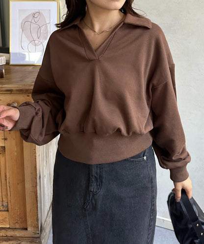 帶領口開襟衛衣套頭衫