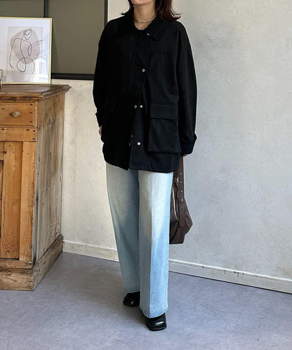 燈芯絨拼接仿麂皮工裝外套