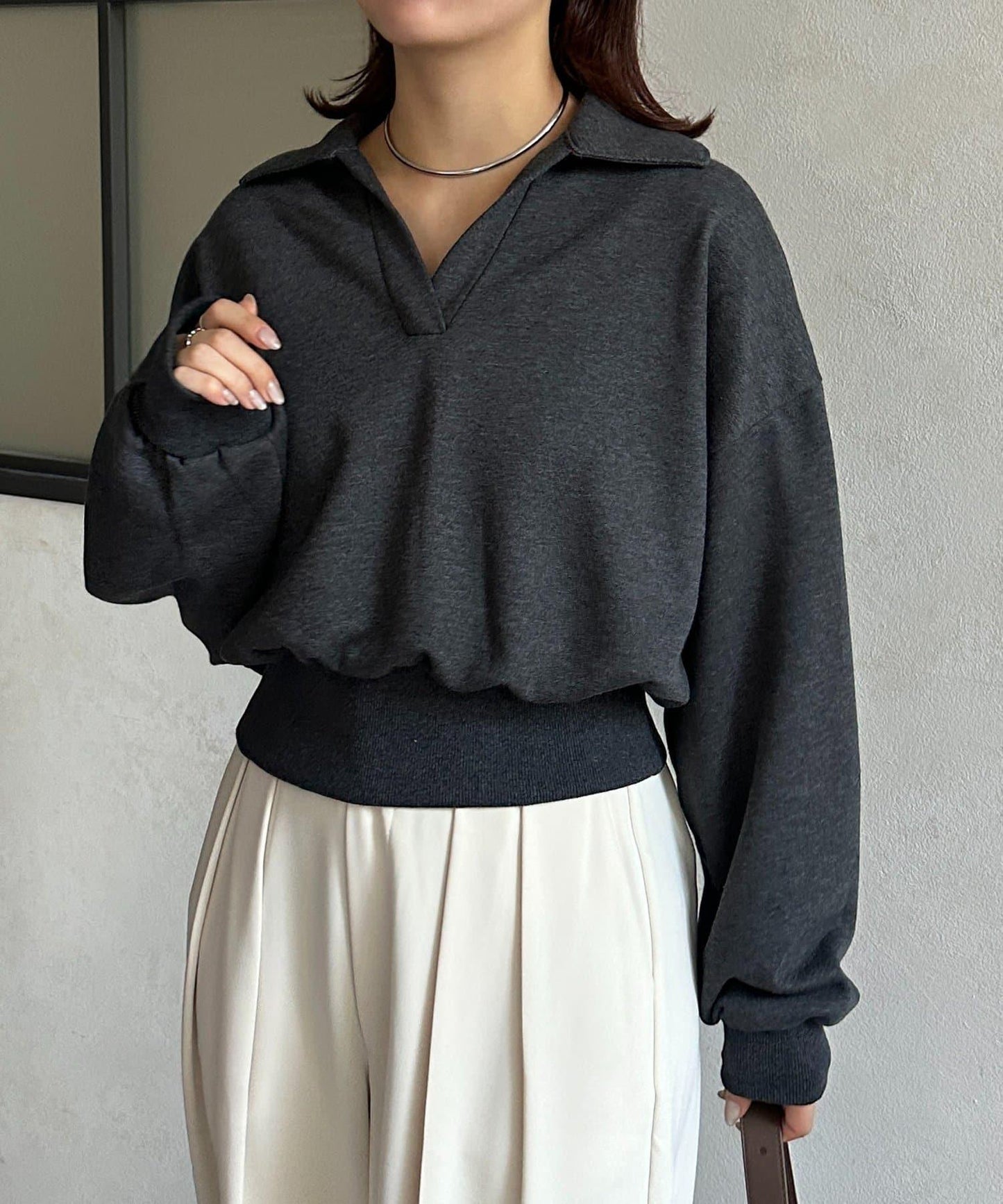 帶領口開襟衛衣套頭衫