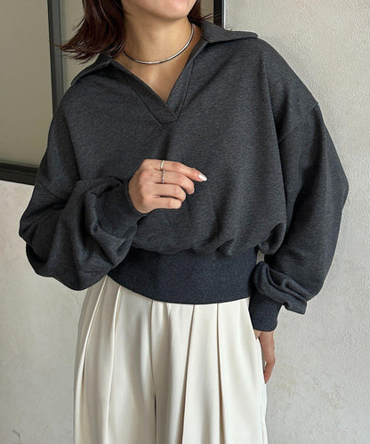 帶領口開襟衛衣套頭衫