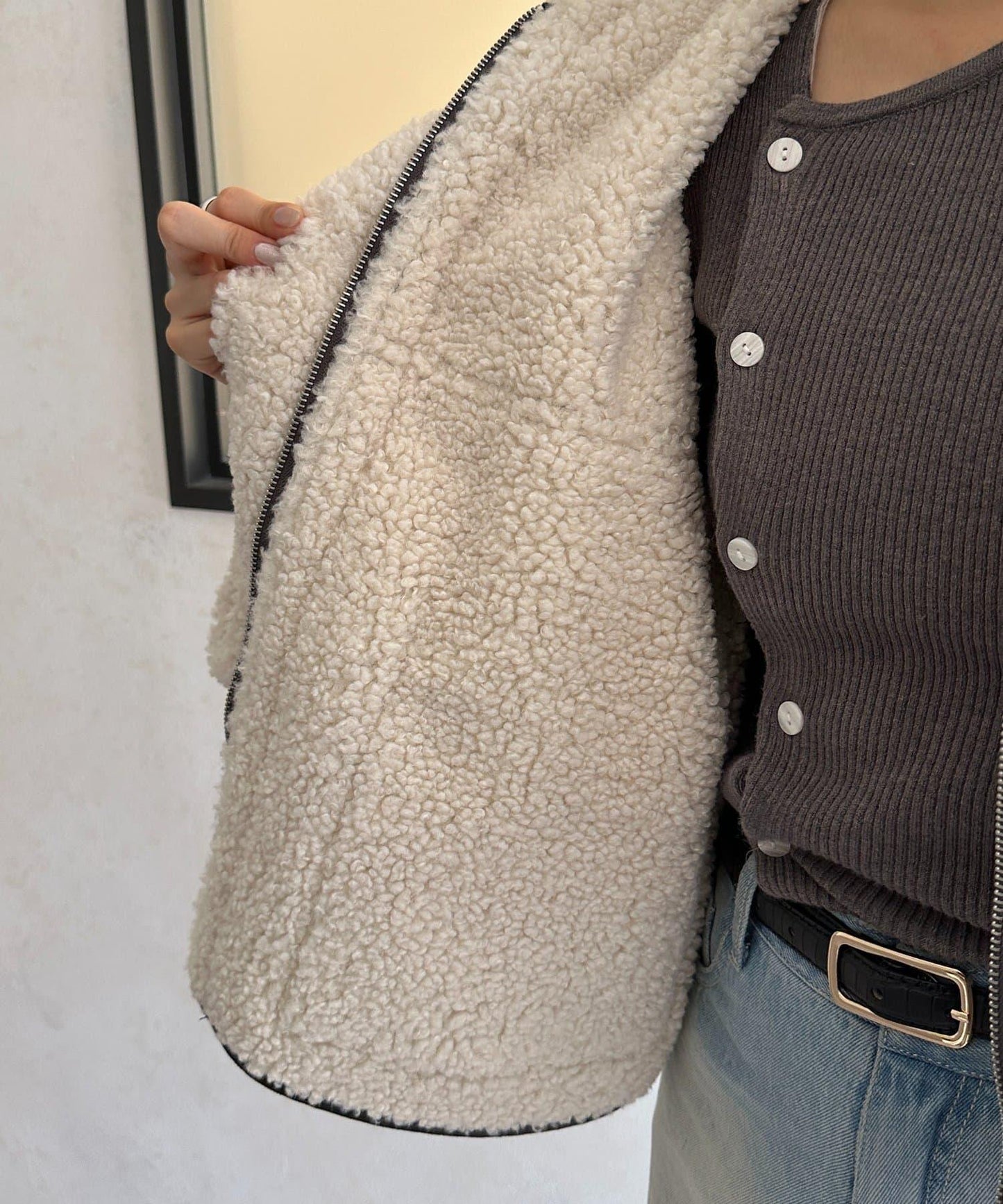 F仿羊羔絨短款夾克