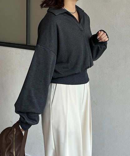 帶領口開襟衛衣套頭衫