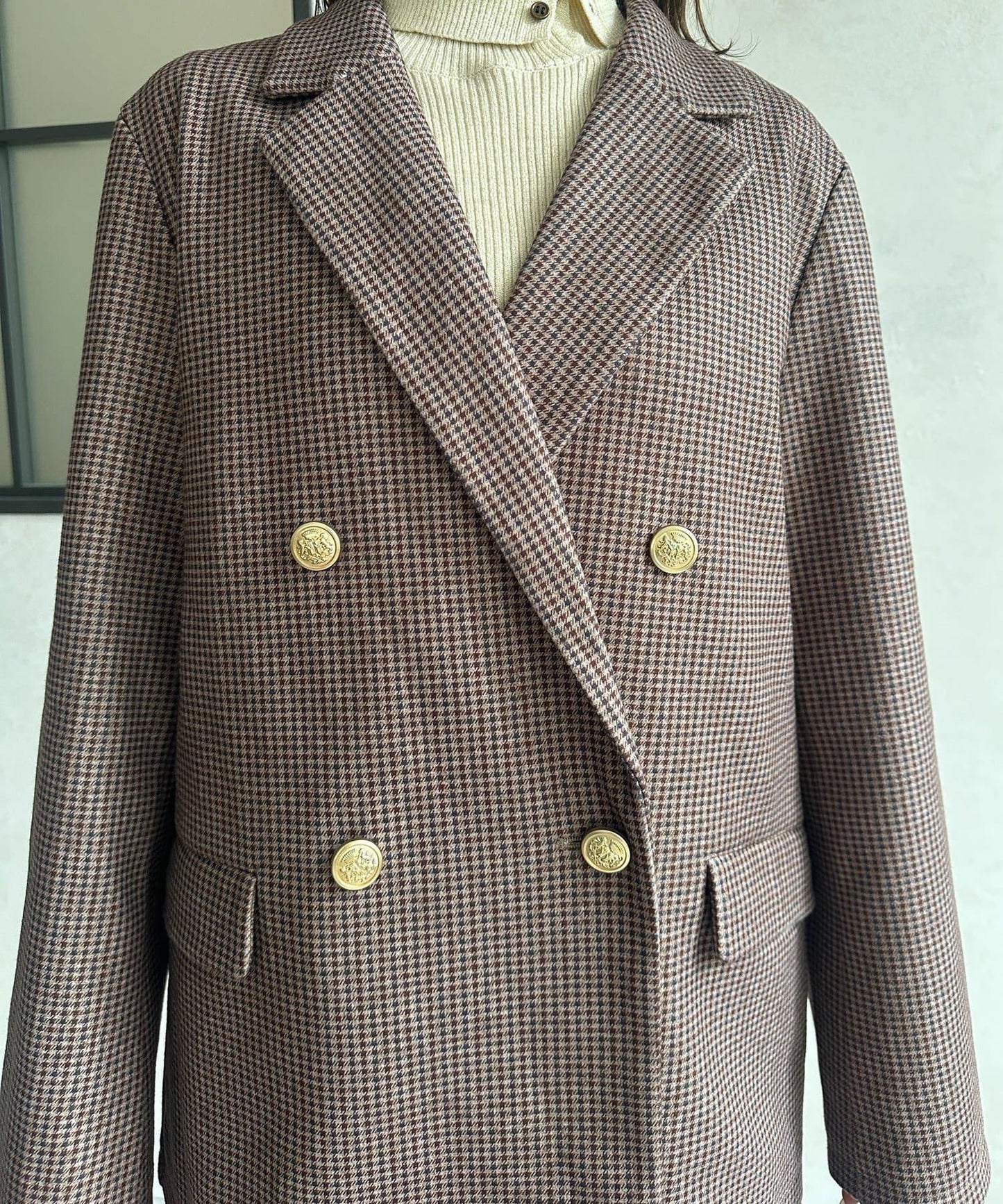 金色紐扣羊毛混紡西裝外套