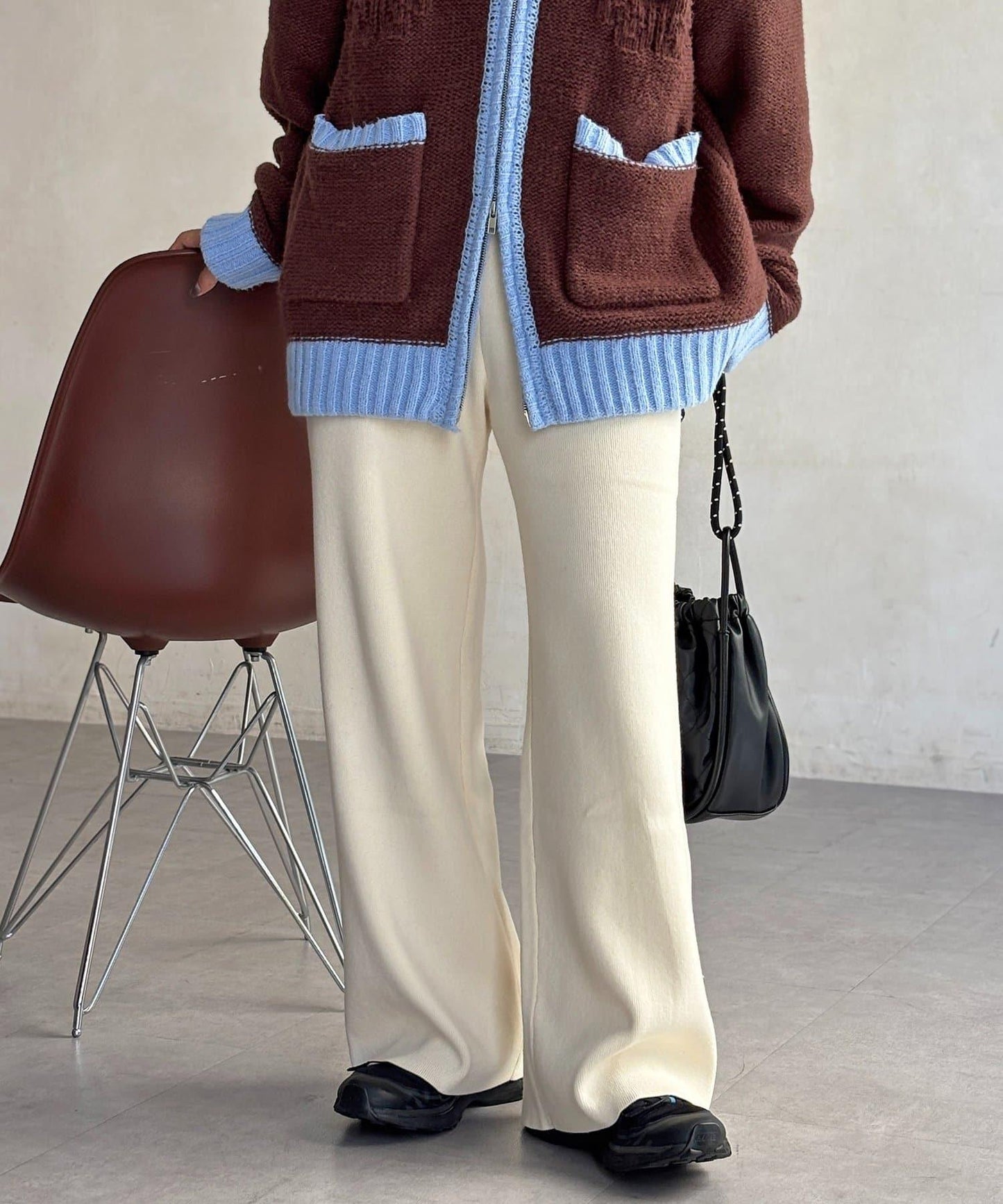 【顯瘦3公斤！】羅紋針織休閒褲