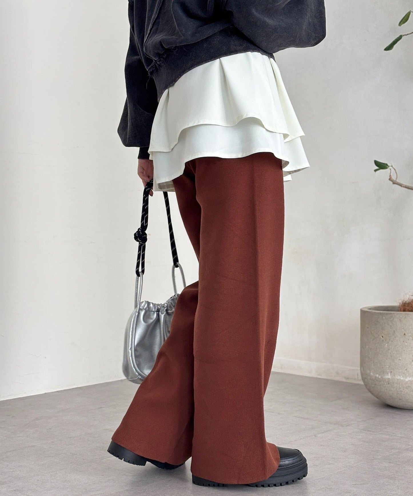 【顯瘦3公斤！】羅紋針織休閒褲