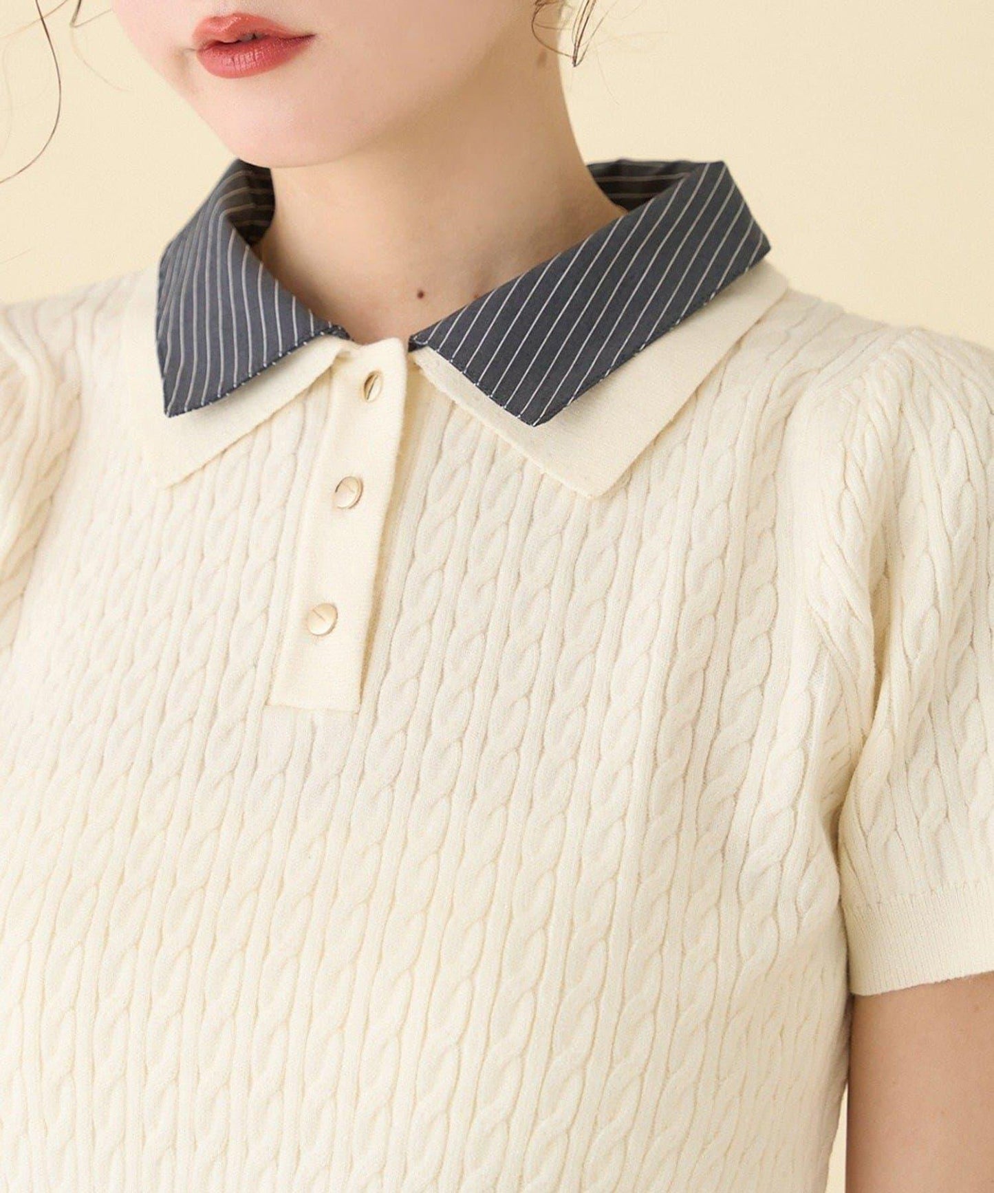 【one after another】2件裝翻領麻花針織衫