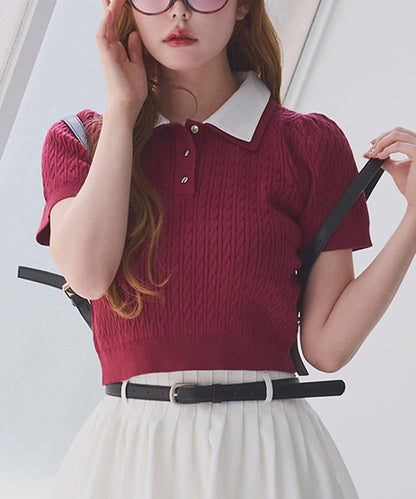 【one after another】2件裝翻領麻花針織衫