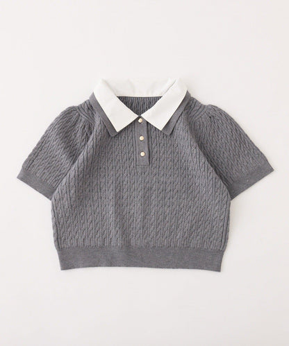 【one after another】2件裝翻領麻花針織衫