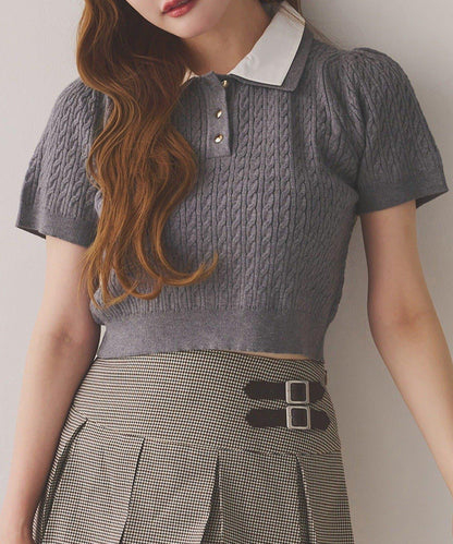 【one after another】2件裝翻領麻花針織衫