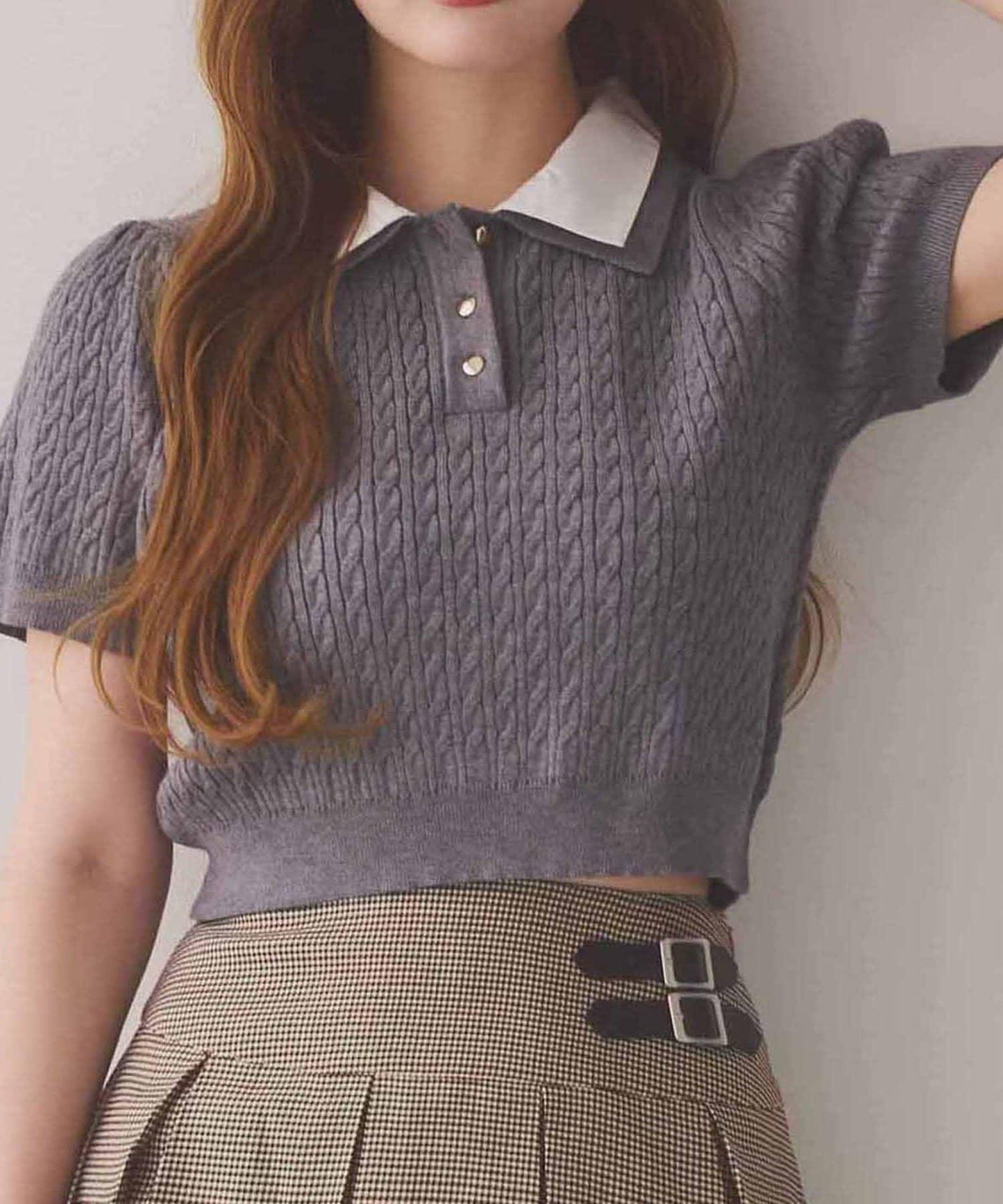 【one after another】2件裝翻領麻花針織衫