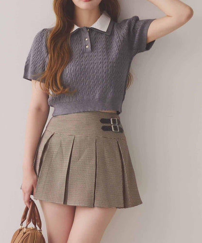 【one after another】2件裝翻領麻花針織衫