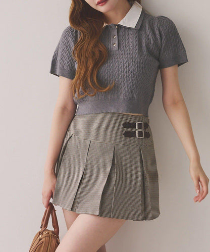 【one after another】2件裝翻領麻花針織衫