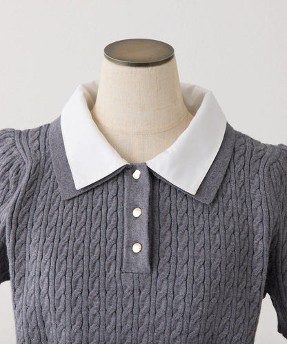 【one after another】2件裝翻領麻花針織衫