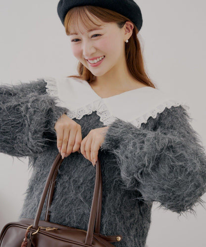 10月16日（週四）12點開售【なみ聯名企劃】水手領毛絨寬鬆針織衫