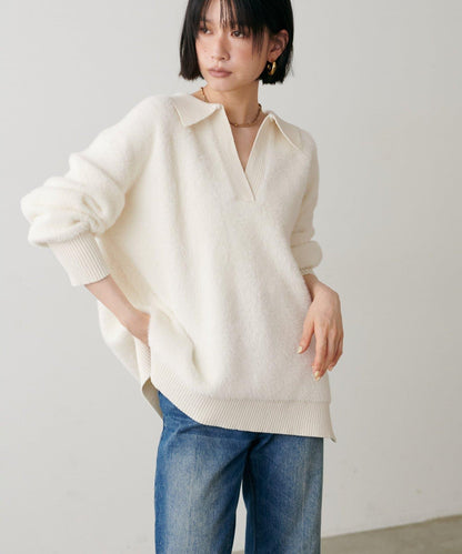 翻領長毛針織套頭衫