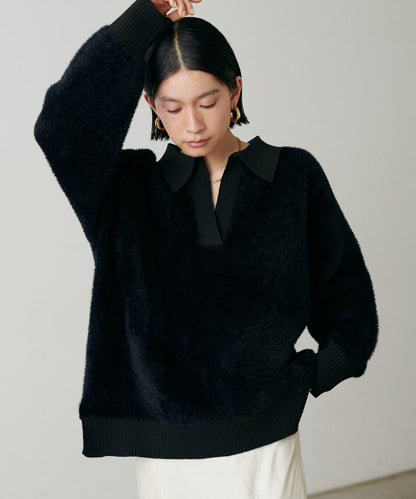翻領長毛針織套頭衫