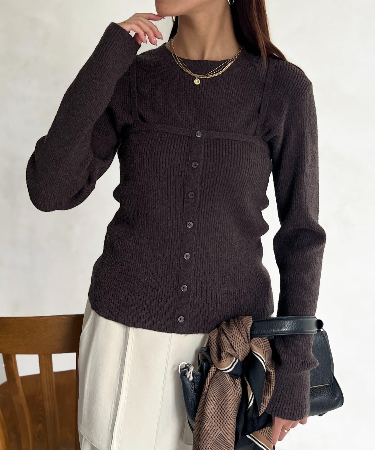 針織套頭衫×針織背心套裝