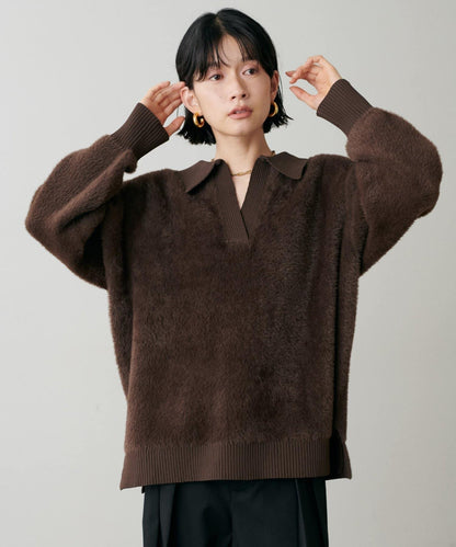 翻領長毛針織套頭衫
