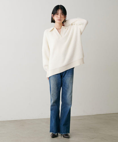 翻領長毛針織套頭衫