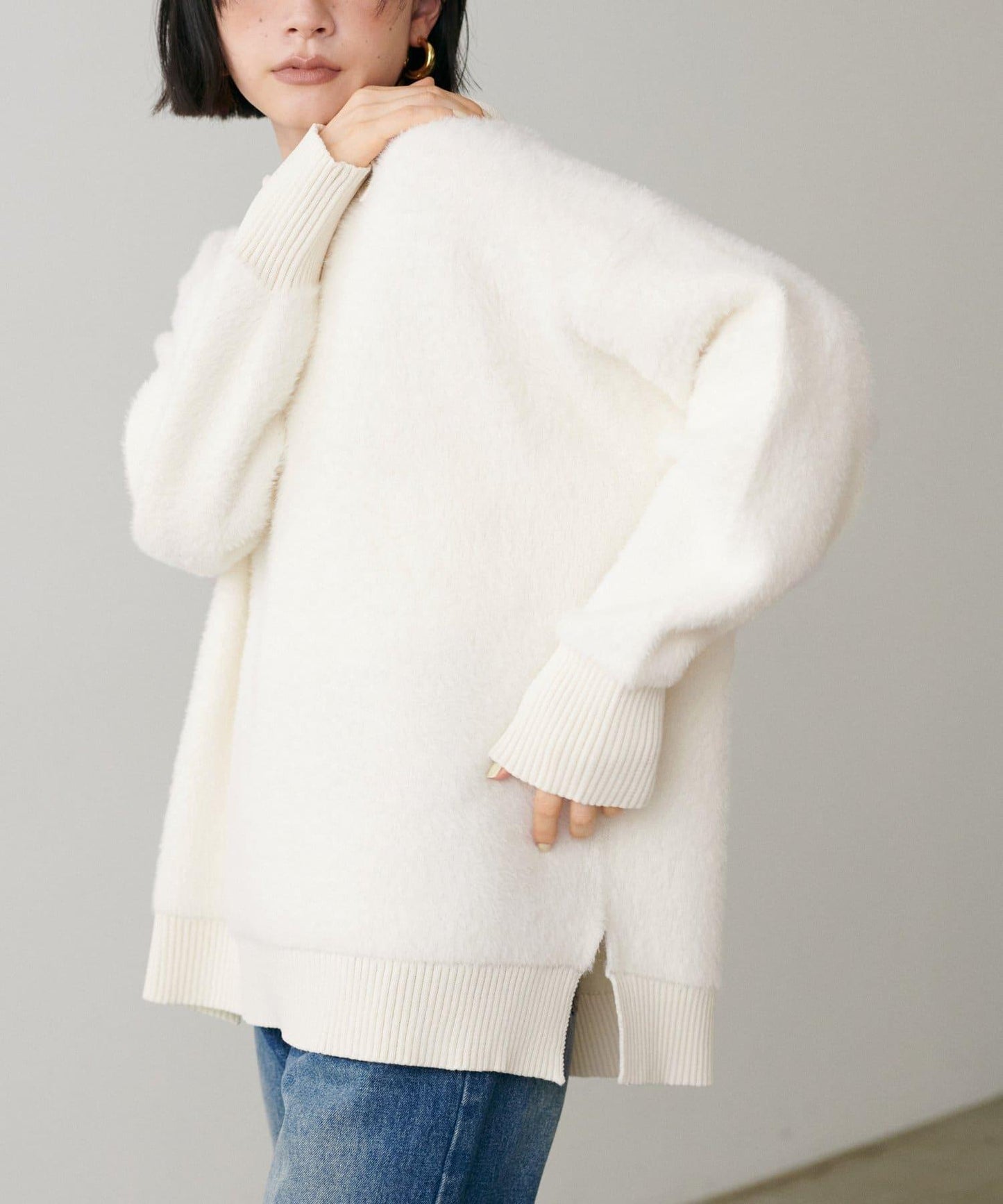 翻領長毛針織套頭衫