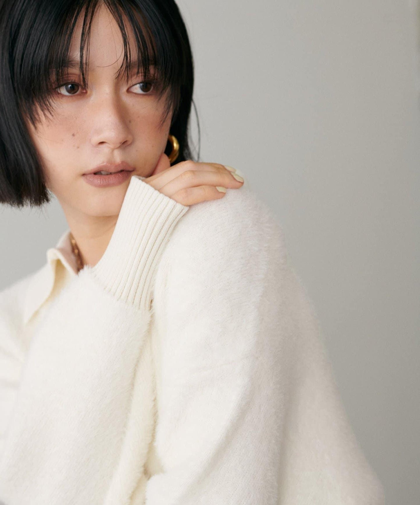 翻領長毛針織套頭衫