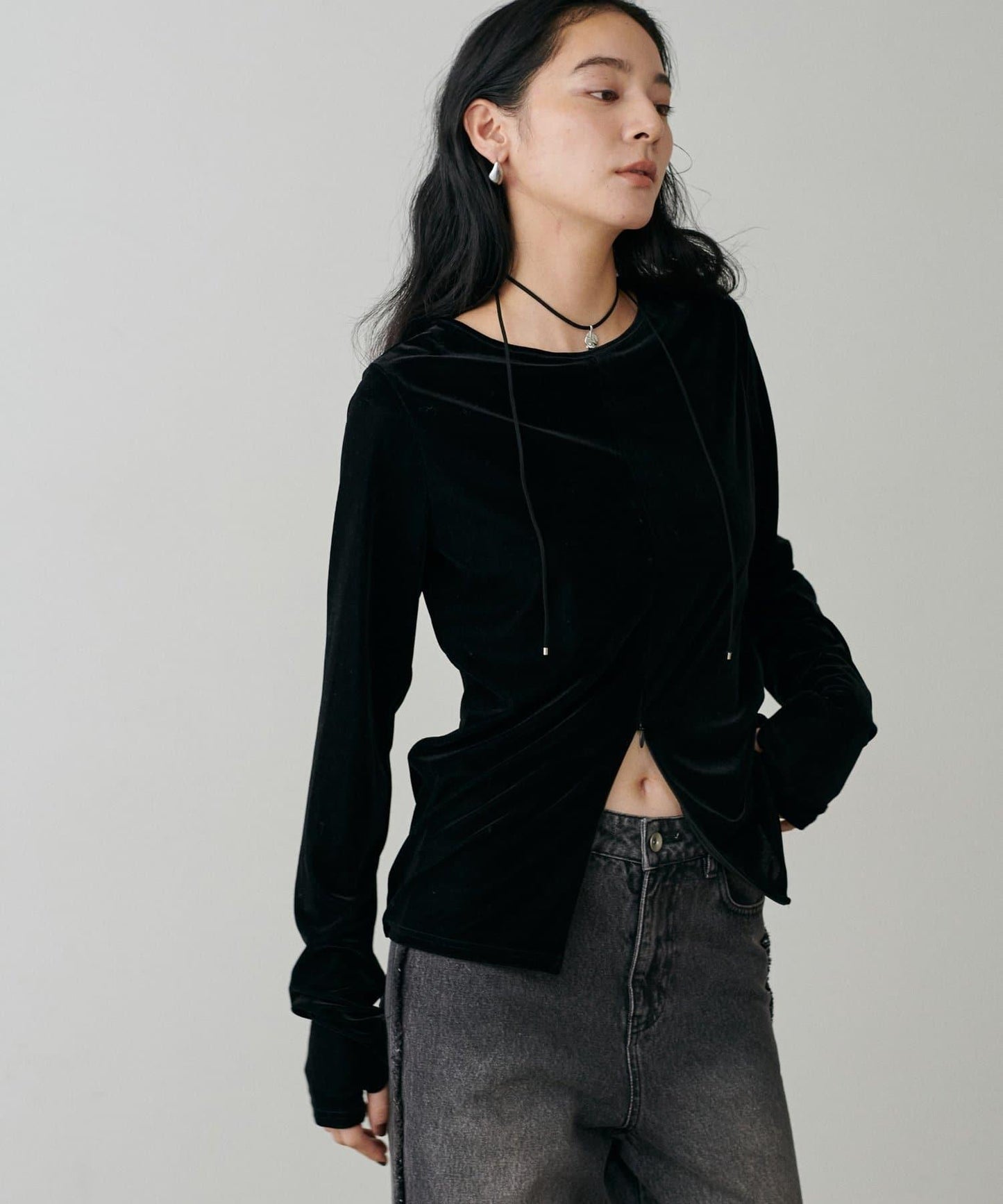 前後兩穿拉鍊天鵝絨套頭衫