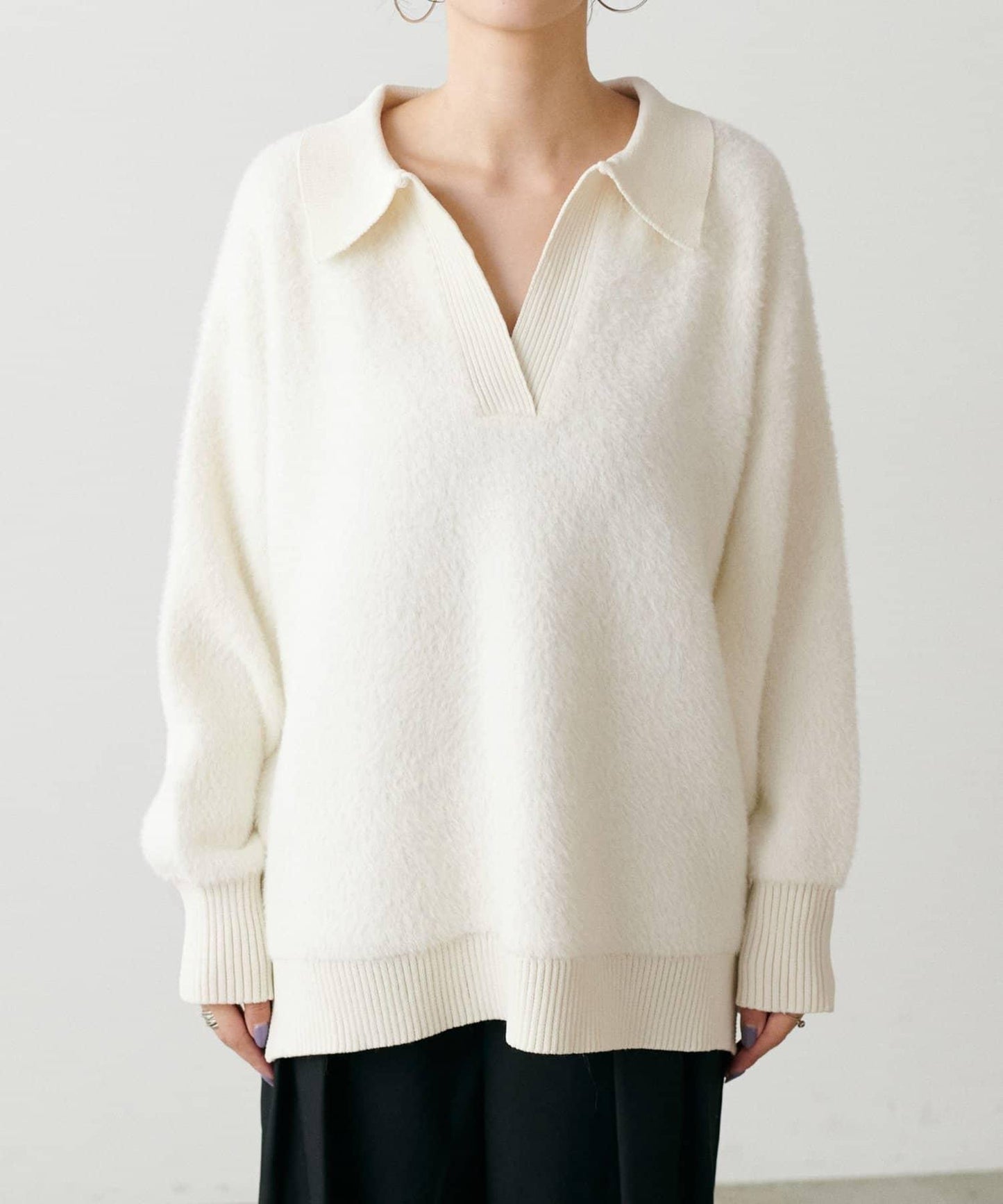 翻領長毛針織套頭衫