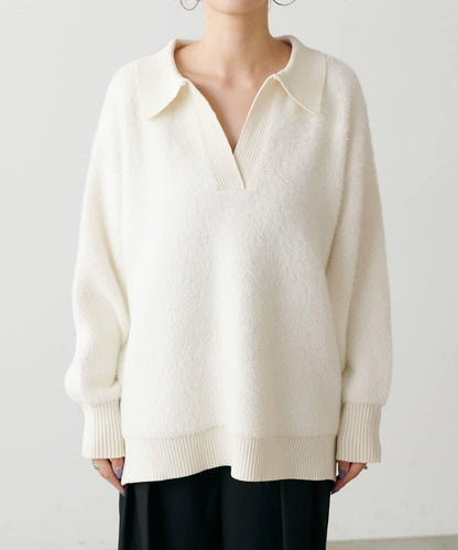 翻領長毛針織套頭衫