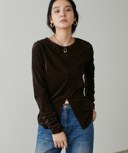 前後兩穿拉鍊天鵝絨套頭衫