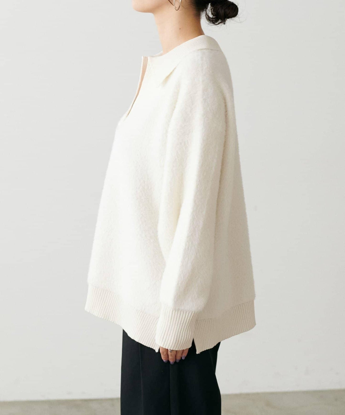 翻領長毛針織套頭衫