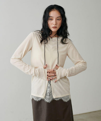 前後兩穿拉鍊天鵝絨套頭衫