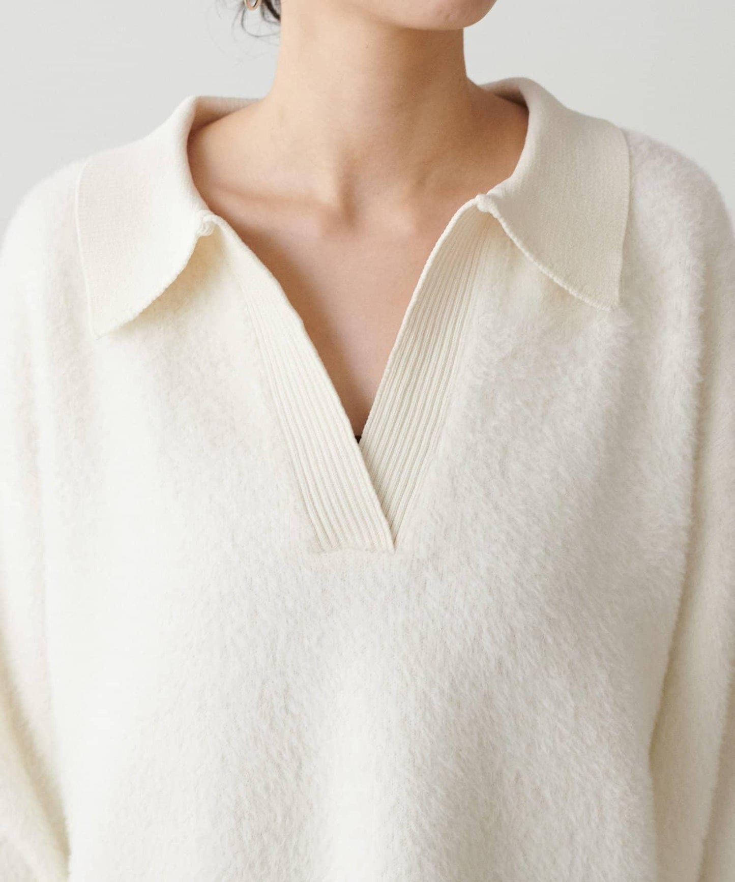 翻領長毛針織套頭衫