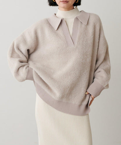 翻領長毛針織套頭衫